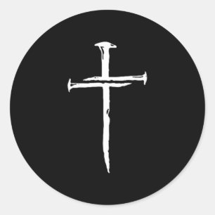 Pegatina Redonda Cruz Cristiana Minimalista Tres Clavos Religiosa J