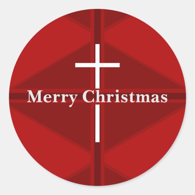 Pegatina Redonda Cruz Cristiana Navidad Roja (Anverso)