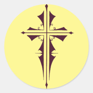 Pegatina Redonda Cruz cristiana púrpura