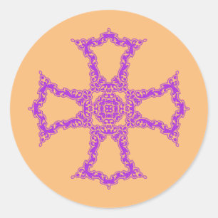 Pegatina Redonda Cruz Cristiana Rosa Arte Moderno Estético