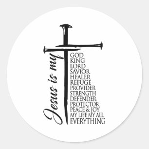 Pegatina Redonda Cruz Cristiano Cristo Jesús Es Mi Dios Rey Señor A