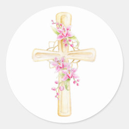 Pegatina Redonda Cruz de acuarela de orquídea