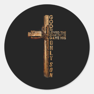 Pegatina Redonda Cruz de Cristo Cristiano Juan 3 16 Dios Amó Tanto