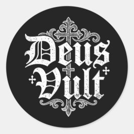 Pegatina Redonda Cruz de Cruzado Deus Vult Estilo de Tatuaje Cristi
