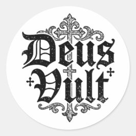 Pegatina Redonda Cruz de Cruzado Deus Vult Estilo de Tatuaje Cristi