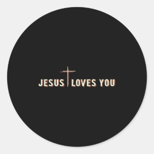 Pegatina Redonda Cruz de Dios Cristiano Gráfico Jesús Te Ama