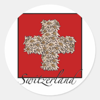 Pegatina Redonda Cruz de Edelweiss del suizo