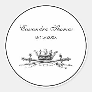 Pegatina Redonda Cruz de Espadas Sables Emblema Cresta Corona Herál