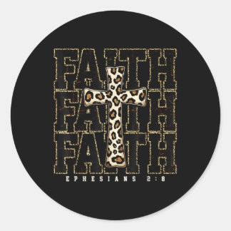 Pegatina Redonda Cruz de fe Biblia Verso Leopardo Religioso Christi