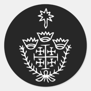 Pegatina Redonda Cruz de Jerusalén tatuaje histórico de peregrinaci