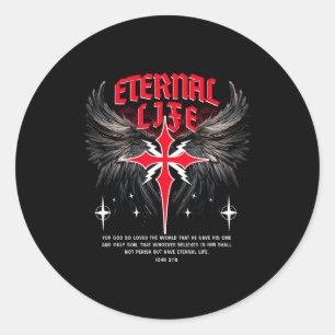 Pegatina Redonda Cruz de Jesús Eterno Vida Gótica Punk Nu Goth Bibl