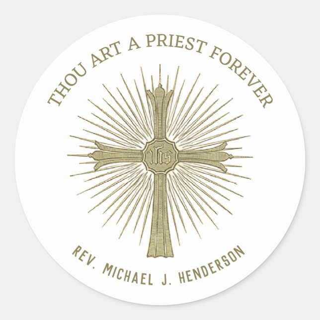 Pegatina Redonda Cruz de la Ordenanza del Aniversario del Sacerdote (Anverso)