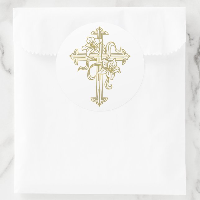 Pegatina Redonda Cruz de Lily de Pascua (Bolso)