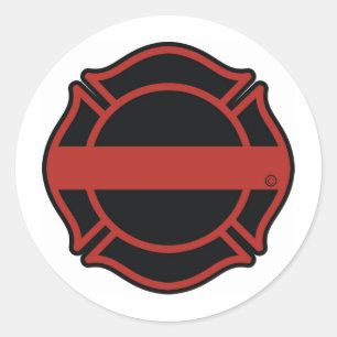 Pegatina Redonda Cruz de maltesse de la línea roja delgada