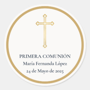 Pegatina Redonda Cruz de Oro para Primera Comunión