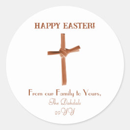Pegatina Redonda Cruz de Palma Personalizada Feliz Pascua Cognac Bl