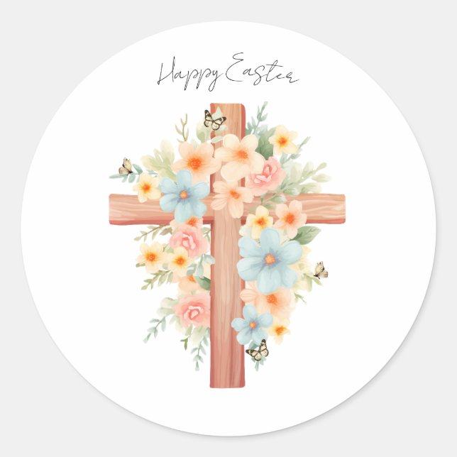 Pegatina Redonda Cruz de Pascua de Agua Personalizada (Anverso)