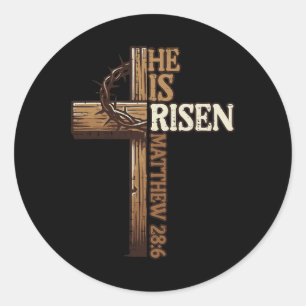 Pegatina Redonda Cruz De Pascua Se Levanta Jesús Hombres Cristianos