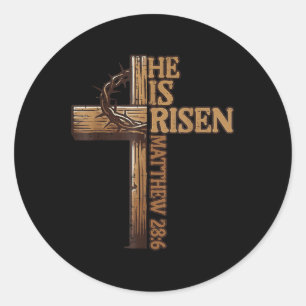 Pegatina Redonda Cruz De Pascua Se Levanta Jesús Hombres Cristianos