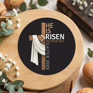 Pegatina Redonda Cruz de Pascua Vintage Personalizada Él ha Resucit