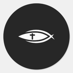 Pegatina Redonda Cruz de Pescado Jesús Oraciones Cristianas Hombres