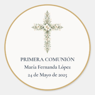 Pegatina Redonda Cruz de Primera Comunión