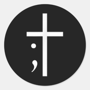 Pegatina Redonda Cruz de Semicolón tiene fe en la prevención del su