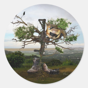 Pegatina Redonda Cruz de soldado caído