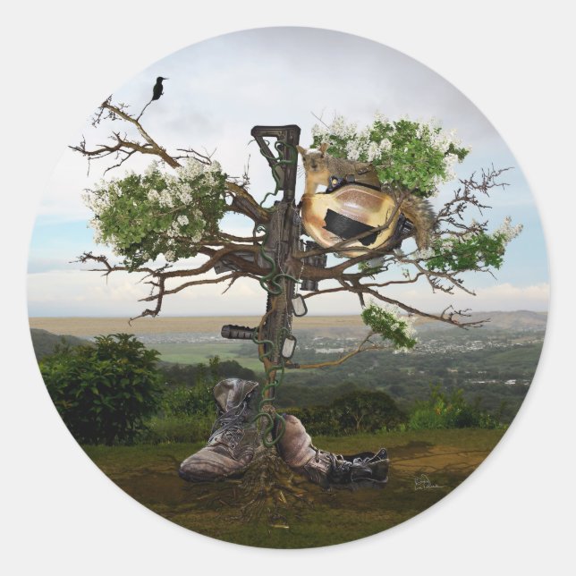 Pegatina Redonda Cruz de soldado caído (Anverso)