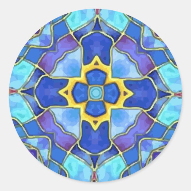 Pegatina Redonda Cruz de vidrio manchado, cristiano a Personalizar (Anverso)