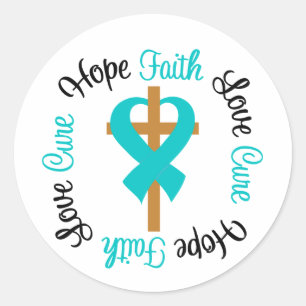 Pegatina Redonda Cruz del amor de la esperanza de la fe del cáncer