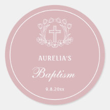 Cruz floral simple en bautismo rosa