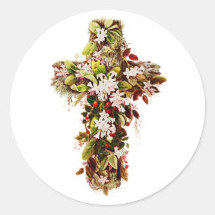 Pegatina Redonda cruz florida de Jesús domingo de Pascua 