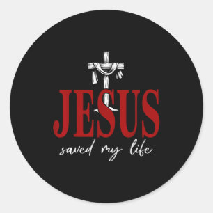 Pegatina Redonda Cruz Jesús Salvó Mi Vida Fe Cristiana Religiosa