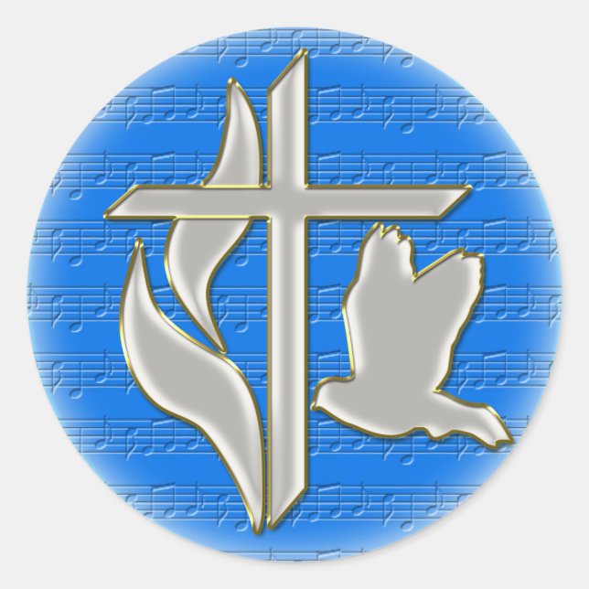 Pegatina Redonda Cruz metodista con la paloma (Anverso)