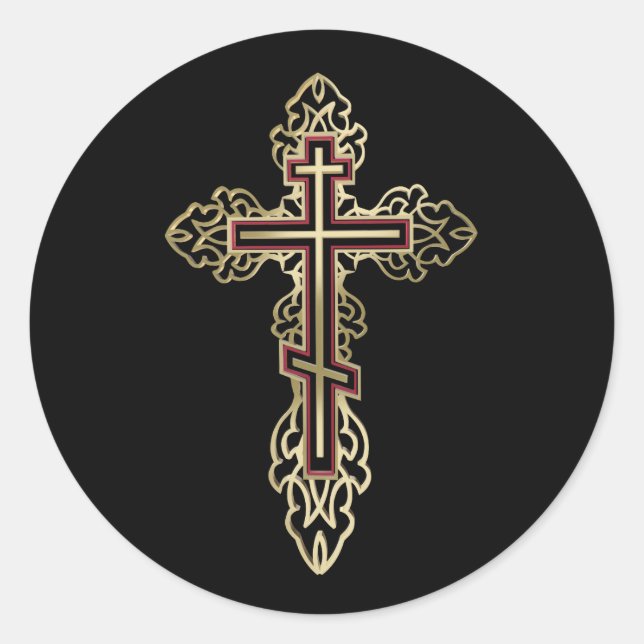 Pegatina Redonda Cruz ortodoxa (Anverso)