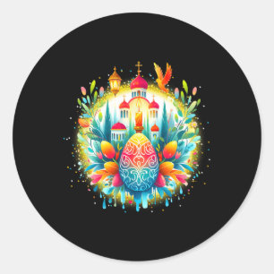 Pegatina Redonda Cruz Ortodoxa Bizantina Rusa Que Se Levanta