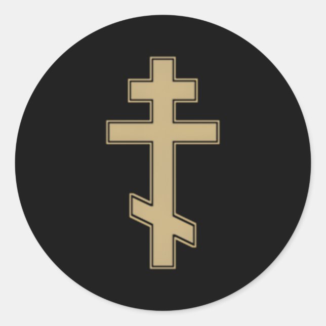 Pegatina Redonda Cruz Ortodoxa Rusa Bizantina Eslava (Anverso)