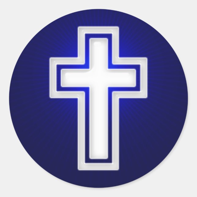 Pegatina Redonda Cruz religiosa blanca | Cristiano (Anverso)