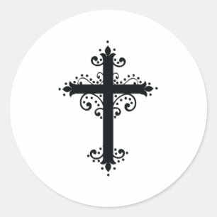 Pegatina Redonda Cruz religiosa con un adorno