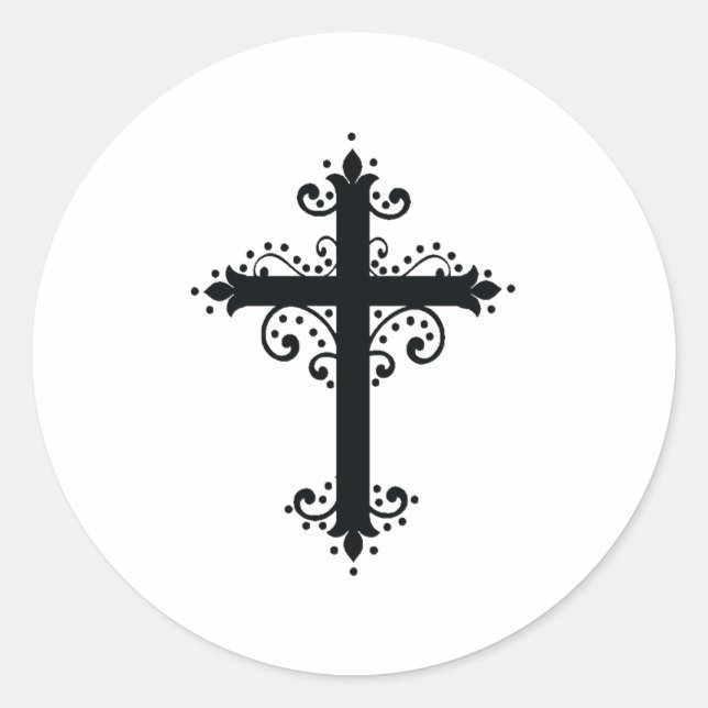 Pegatina Redonda Cruz religiosa con un adorno (Anverso)