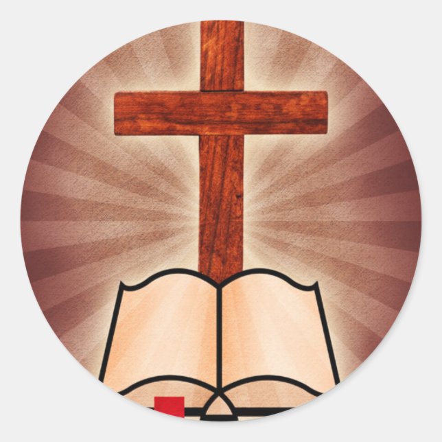 Pegatina Redonda Cruz Y Biblia (Anverso)