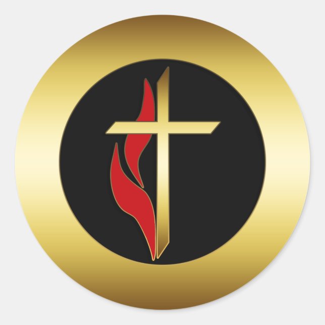 PEGATINA REDONDA CRUZ Y FLAMA (Anverso)