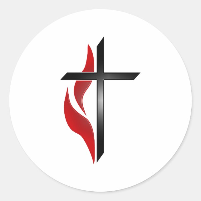 PEGATINA REDONDA CRUZ Y FLAMA (Anverso)