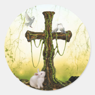 Pegatina Redonda Cruza vacía después de Pascua