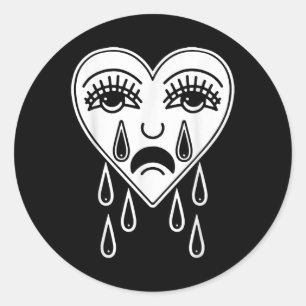 Pegatina Redonda Crying Heart American Tradicional Tattoo Old Schoo