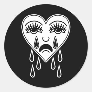 Pegatina Redonda Crying Heart American Tradicional Tattoo Old Schoo