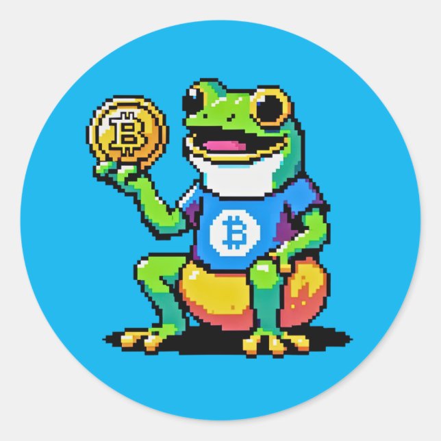 Pegatina Redonda Crypto Frog - Divertida moneda digital de arte de  (Anverso)