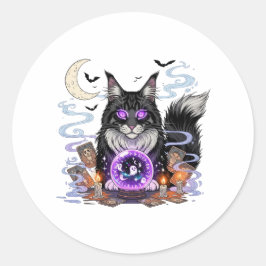 Pegatina Redonda Crystal Ball Coon - Maine Coon Halloween
