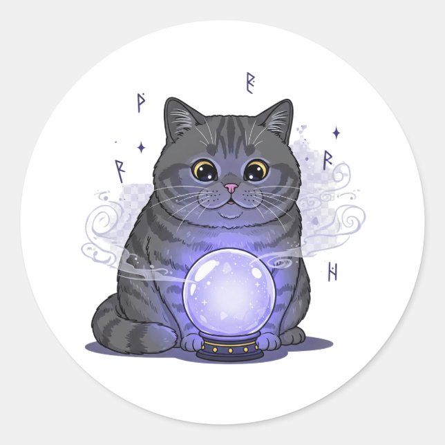 Pegatina Redonda Crystal Brit - Halloween del gato británico Shorth (Anverso)